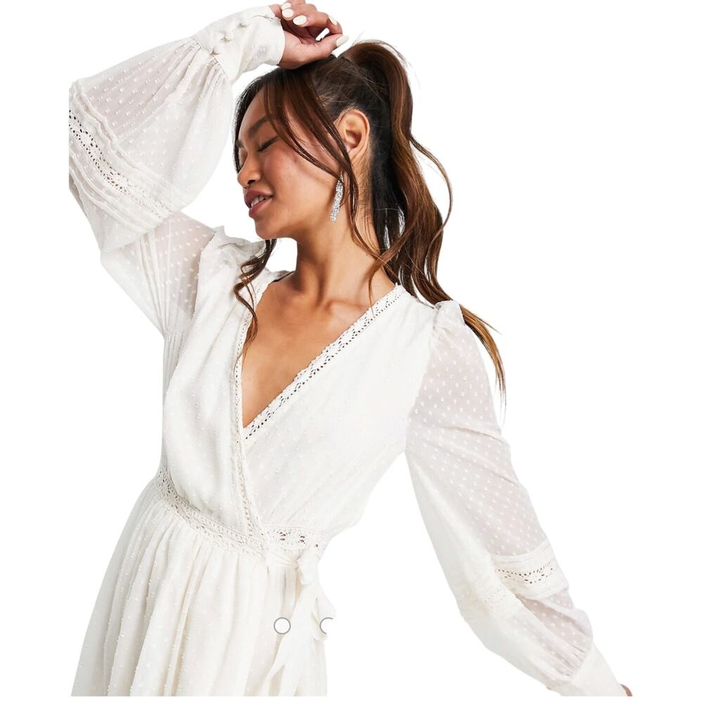 Asos Design Curve Lace Insert Wrap Mini Dress In … - image 3